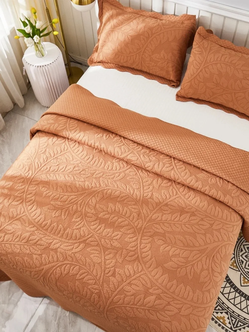 3 PIECE 100% COTTON QUILT SET, OVERSIZED QUILTED BEDSPREAD